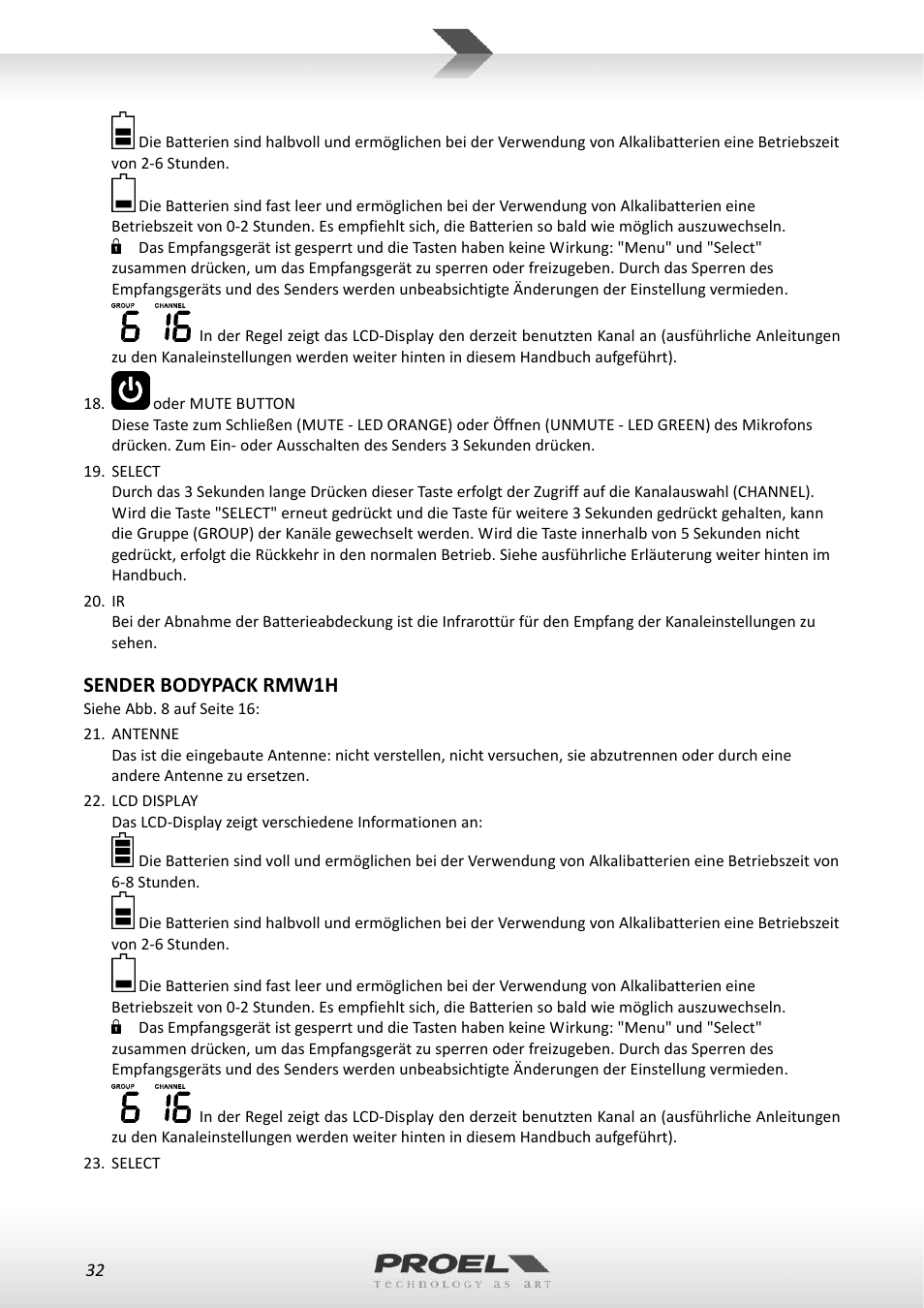Sender bodypack rmw1h | Proel RMW1000M User Manual | Page 32 / 82