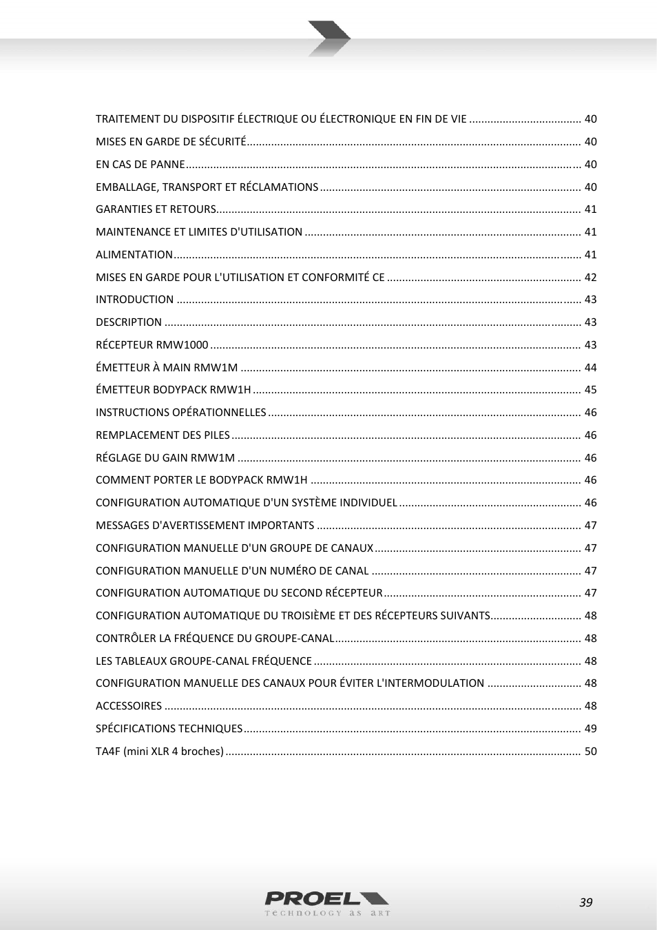Proel RMW1000M User Manual | Page 39 / 82