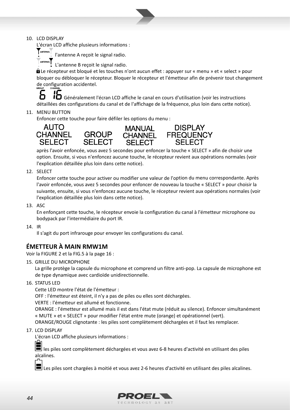 Émetteur à main rmw1m | Proel RMW1000M User Manual | Page 44 / 82