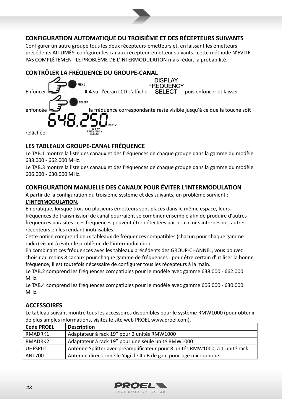 Proel RMW1000M User Manual | Page 48 / 82