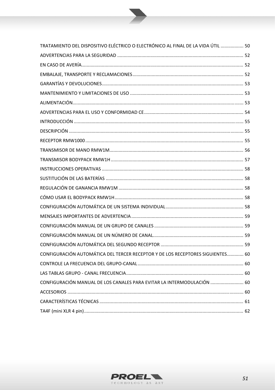 Proel RMW1000M User Manual | Page 51 / 82