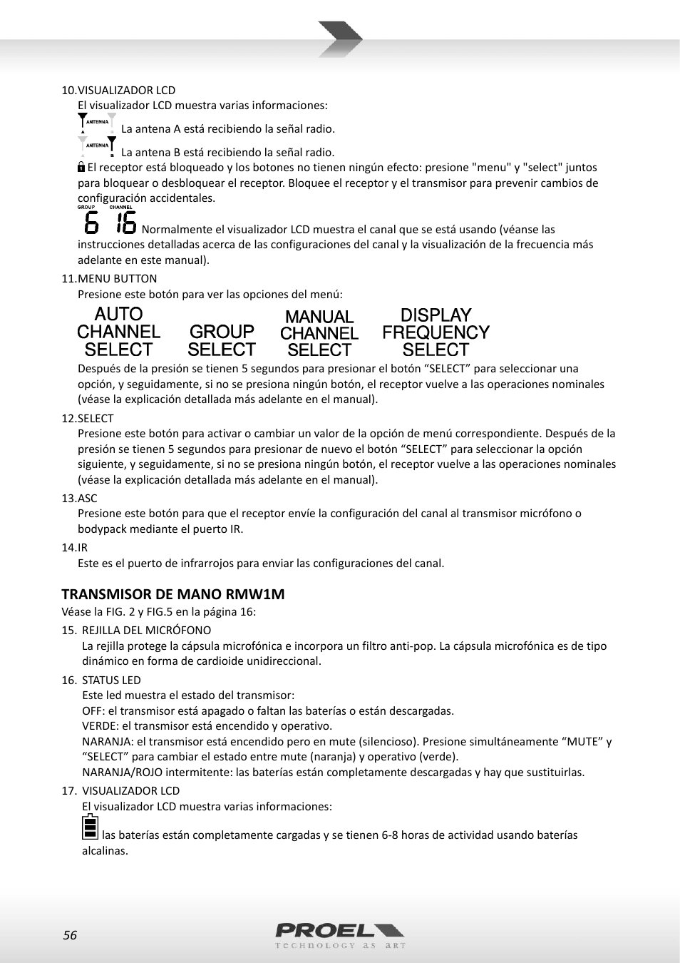 Transmisor de mano rmw1m | Proel RMW1000M User Manual | Page 56 / 82