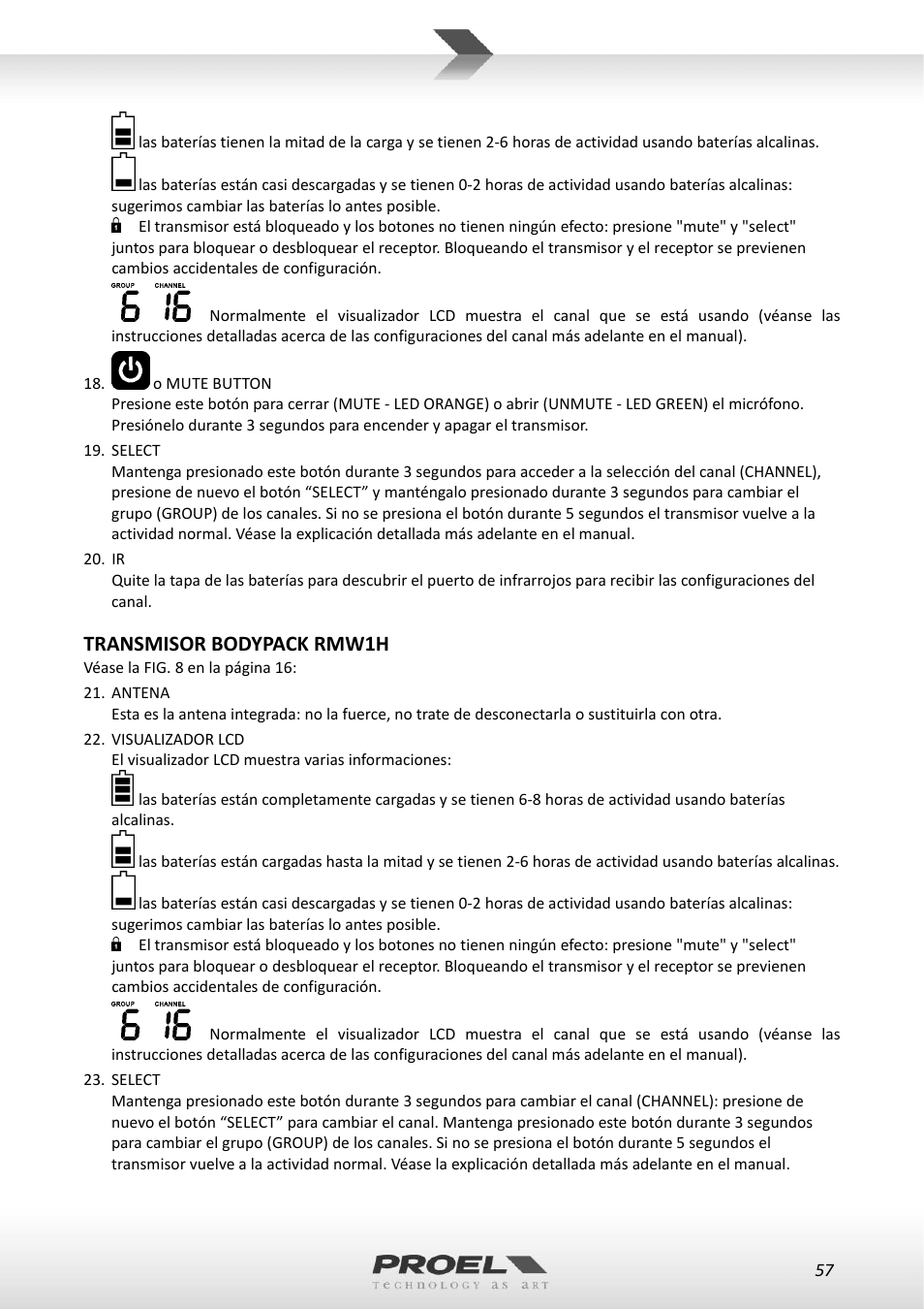 Transmisor bodypack rmw1h | Proel RMW1000M User Manual | Page 57 / 82