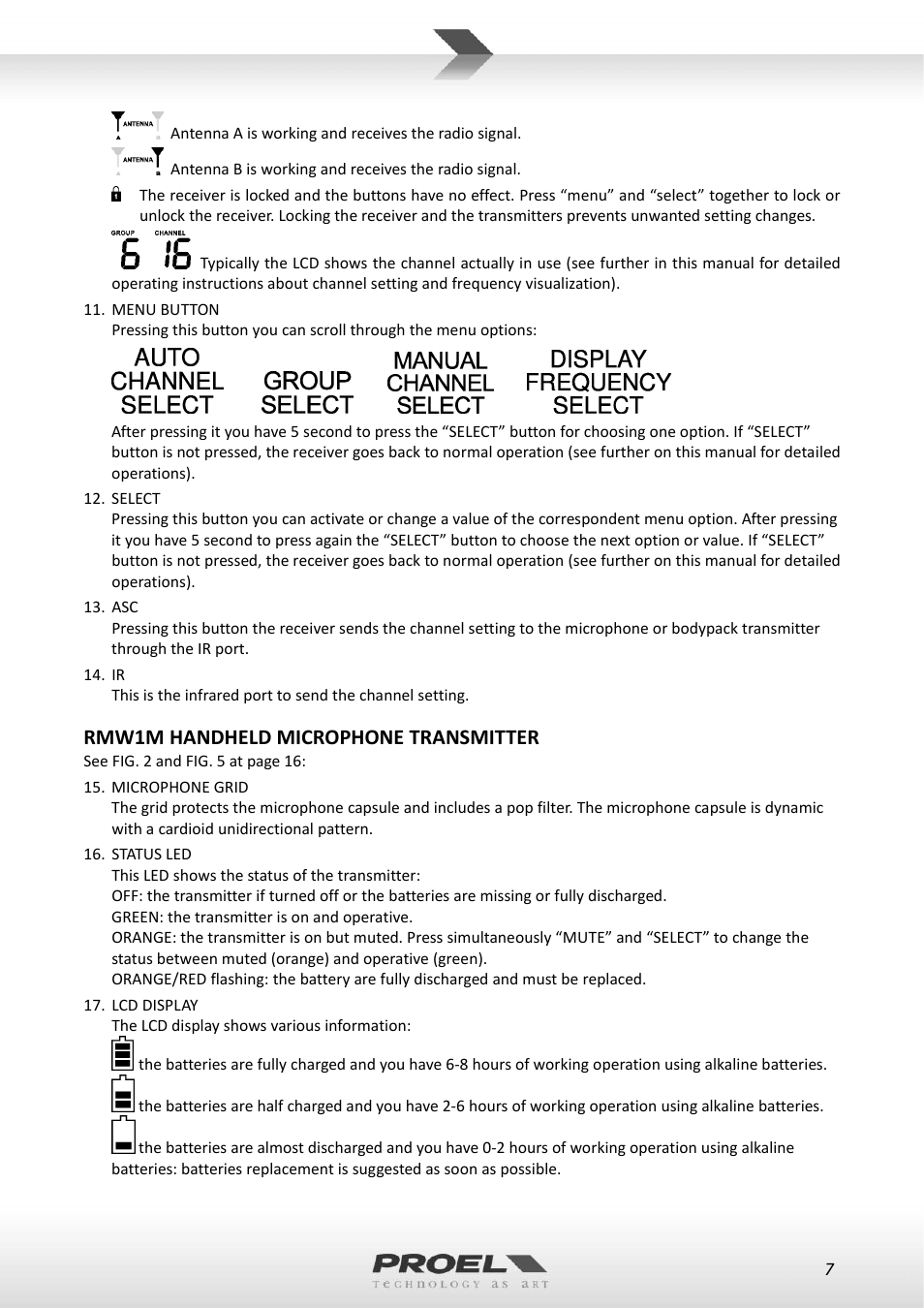 Rmw1m handheld microphone transmitter | Proel RMW1000M User Manual | Page 7 / 82