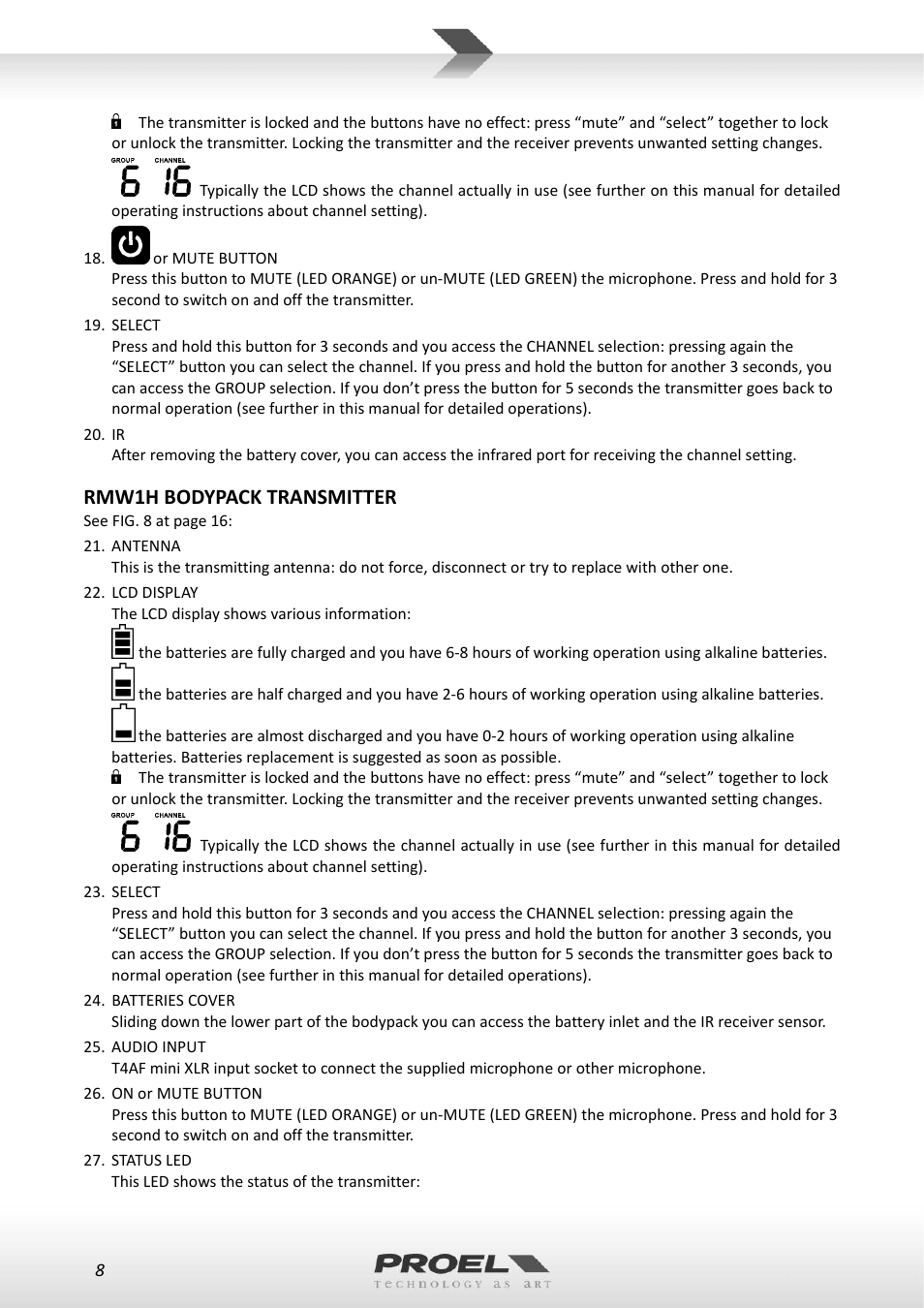 Rmw1h bodypack transmitter | Proel RMW1000M User Manual | Page 8 / 82
