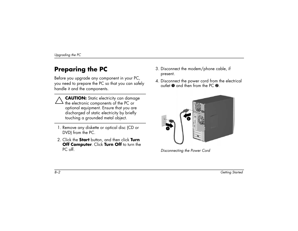 Preparing the pc | Compaq 8000 User Manual | Page 118 / 158