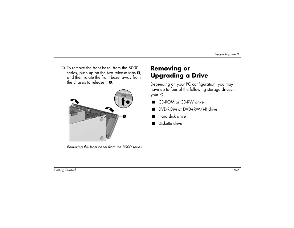Removing or upgrading a drive | Compaq 8000 User Manual | Page 121 / 158