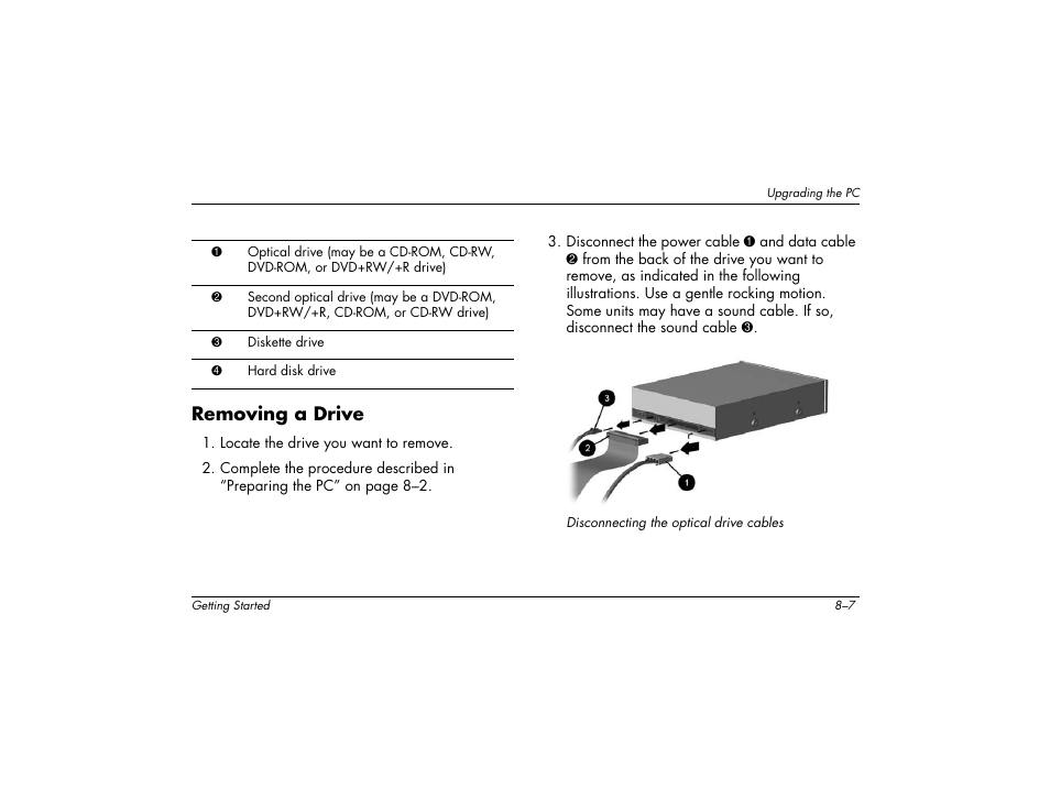 Removing a drive | Compaq 8000 User Manual | Page 123 / 158