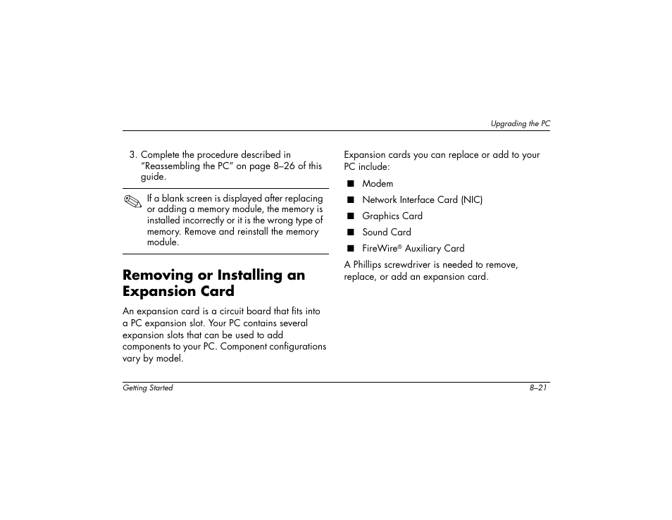 Removing or installing an expansion card | Compaq 8000 User Manual | Page 137 / 158