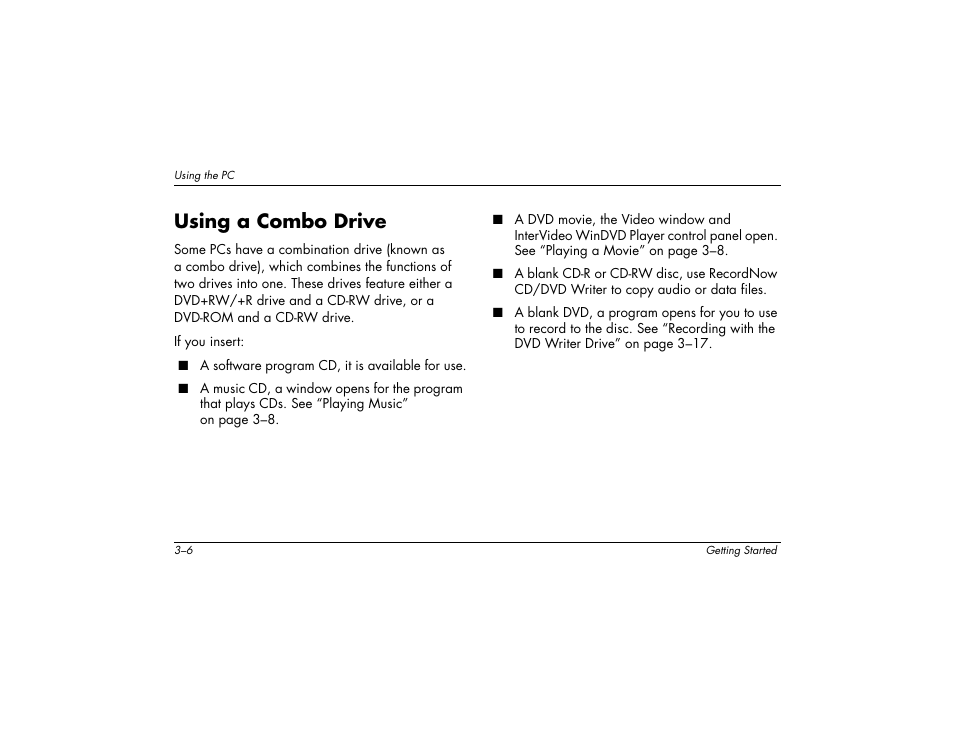Using a combo drive | Compaq 8000 User Manual | Page 20 / 158
