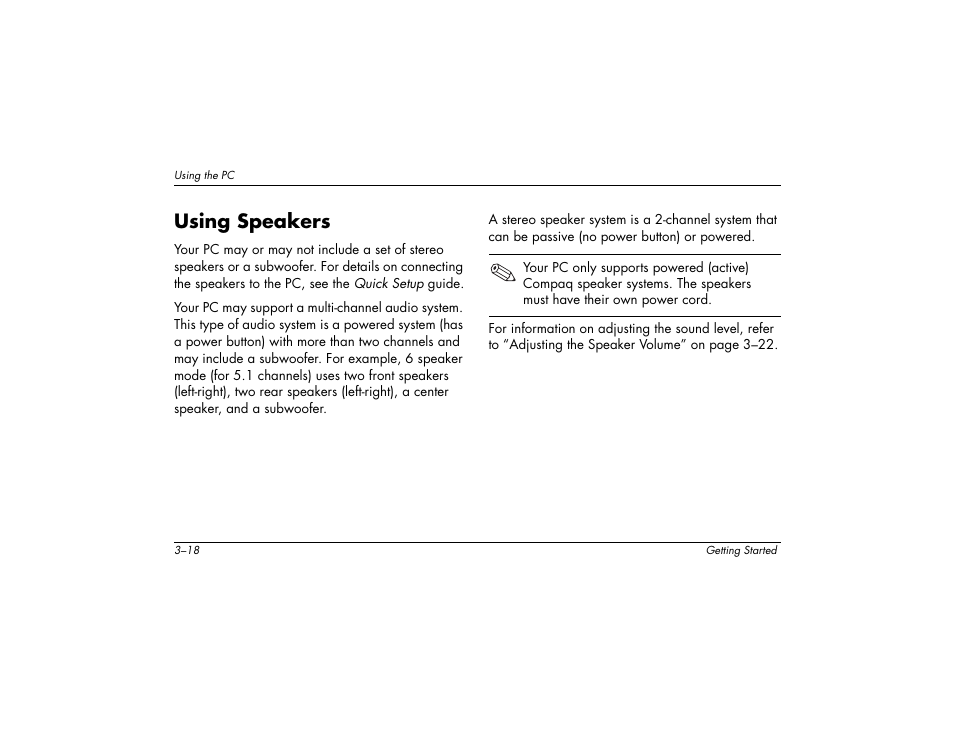 Using speakers | Compaq 8000 User Manual | Page 32 / 158
