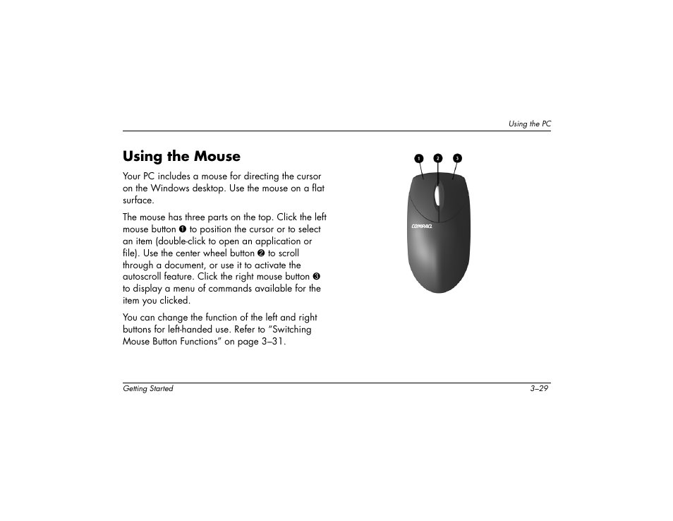 Using the mouse | Compaq 8000 User Manual | Page 43 / 158