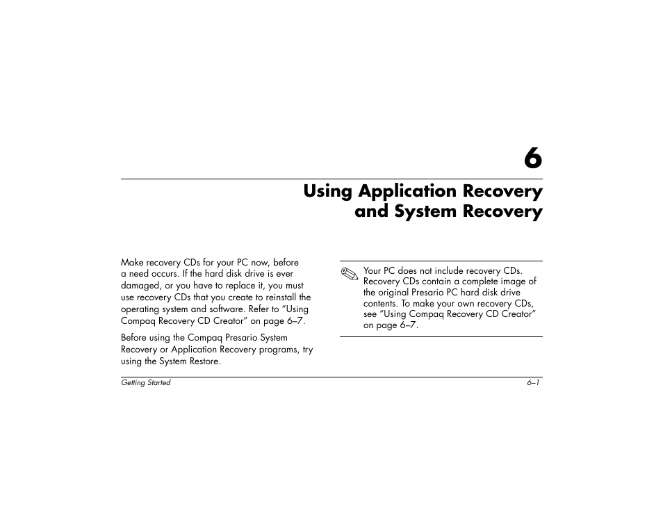 Using application recovery and system recovery | Compaq 8000 User Manual | Page 75 / 158