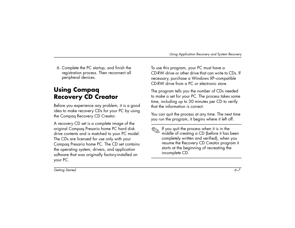 Using compaq recovery cd creator | Compaq 8000 User Manual | Page 81 / 158