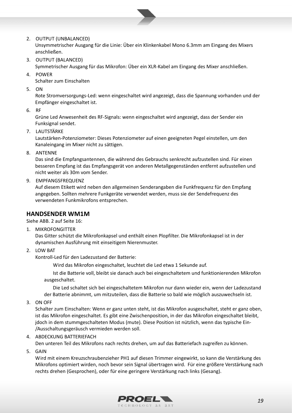 Handsender wm1m | Proel WM100 User Manual | Page 19 / 51