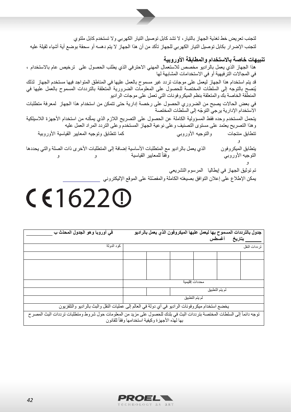 ةيبورولأا ةقباطملاو مادختسلااب ةصاخ تاھيبنت ce | Proel WM100 User Manual | Page 42 / 51