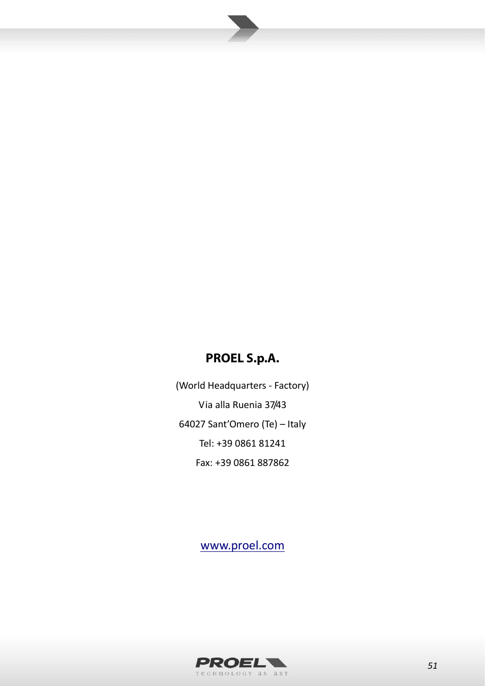 Proel WM100 User Manual | Page 51 / 51