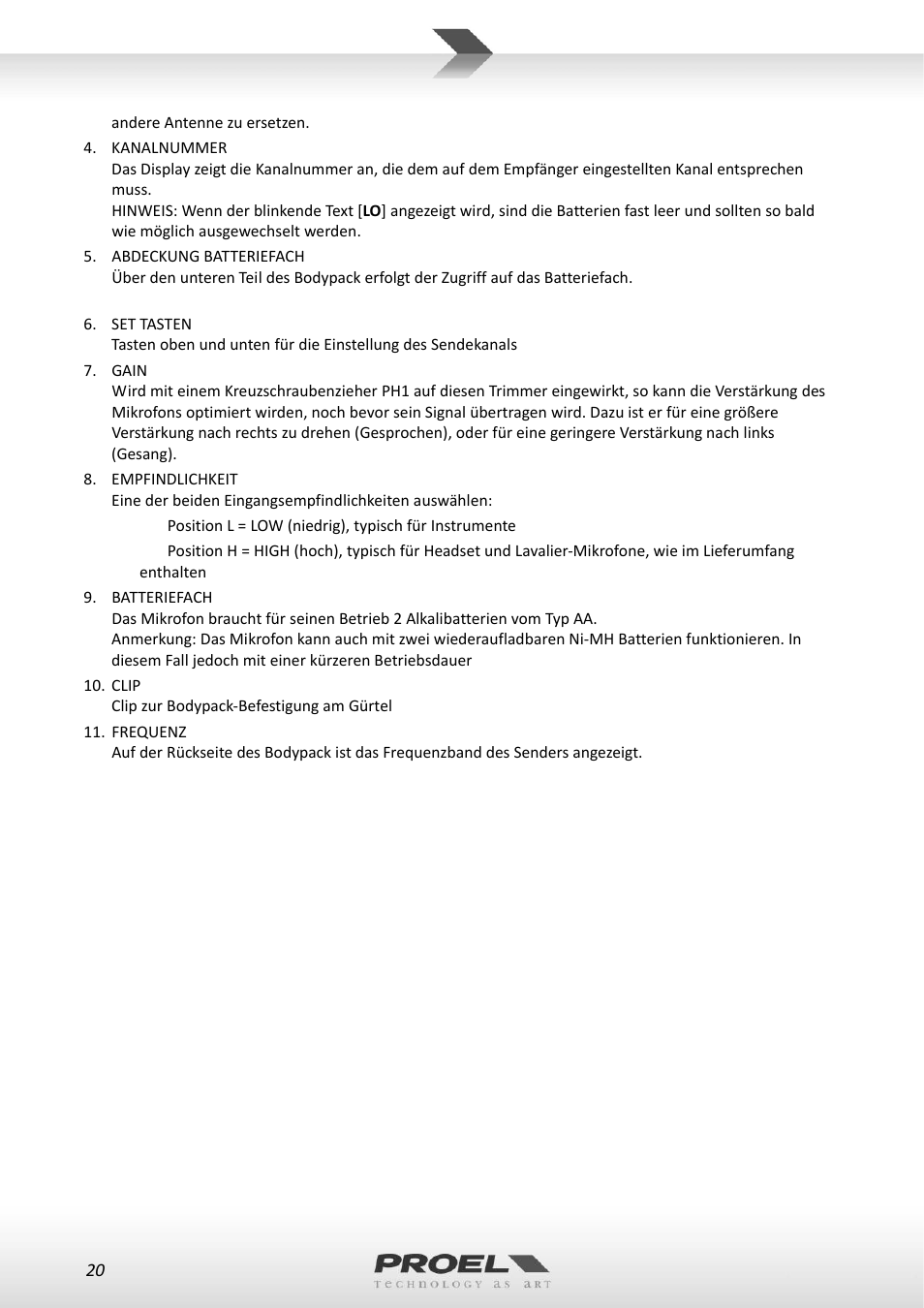Proel WM600 User Manual | Page 20 / 50