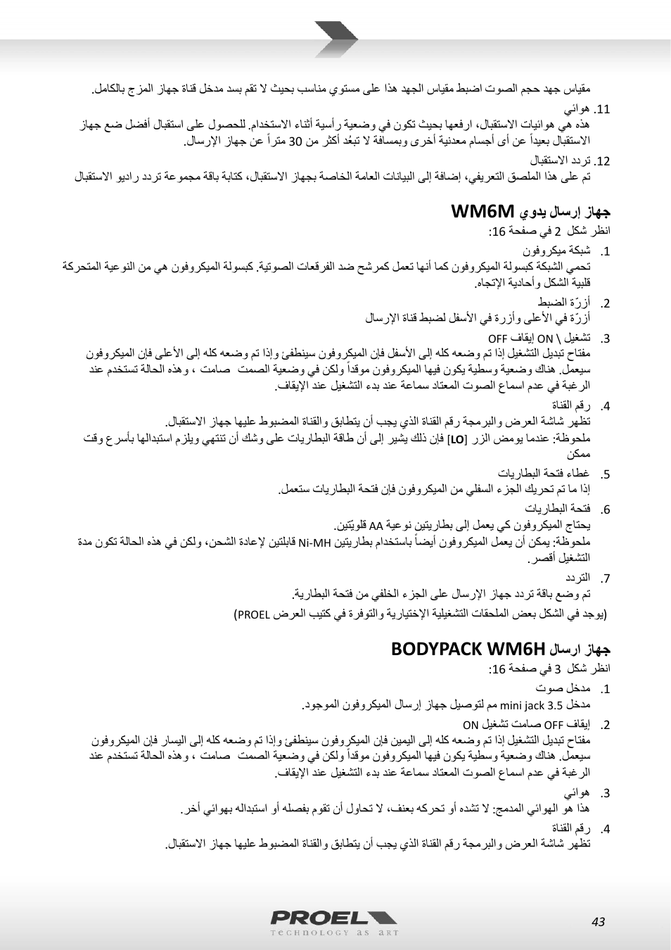 Wm6m, Bodypack wm6h | Proel WM600 User Manual | Page 43 / 50