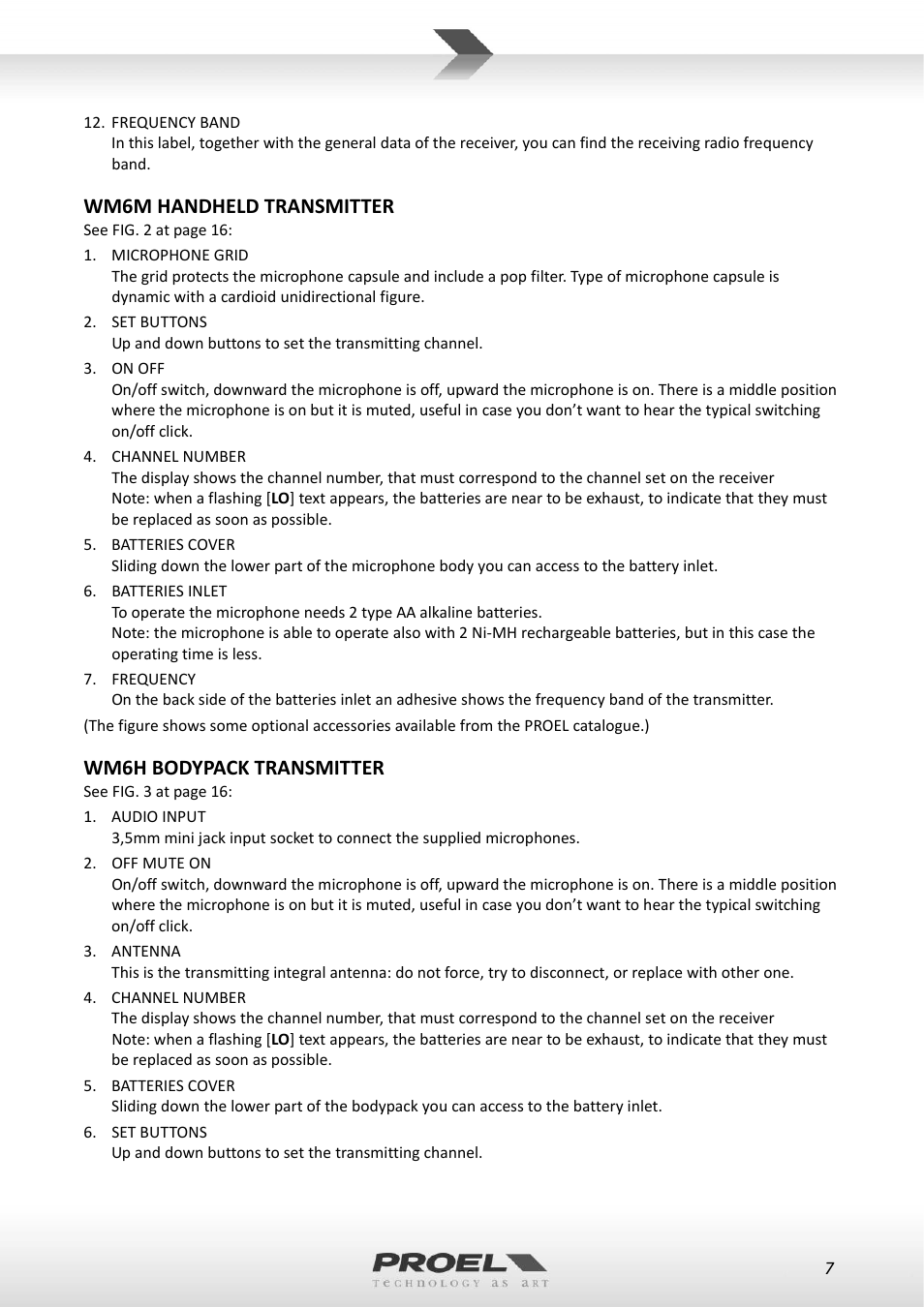 Wm6m handheld transmitter, Wm6h bodypack transmitter | Proel WM600 User Manual | Page 7 / 50