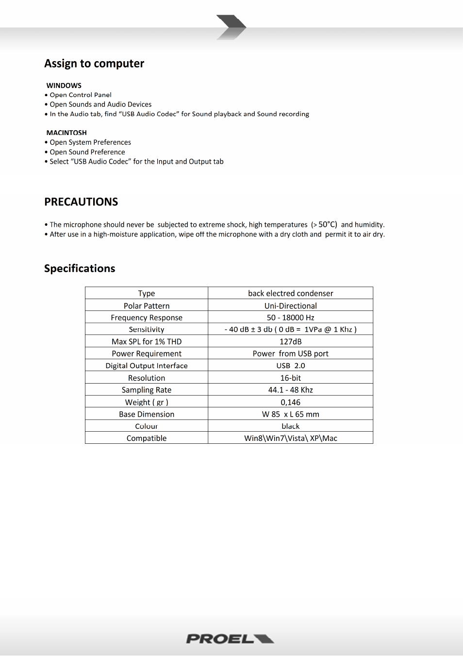 Proel MIC62-USB User Manual | Page 2 / 2