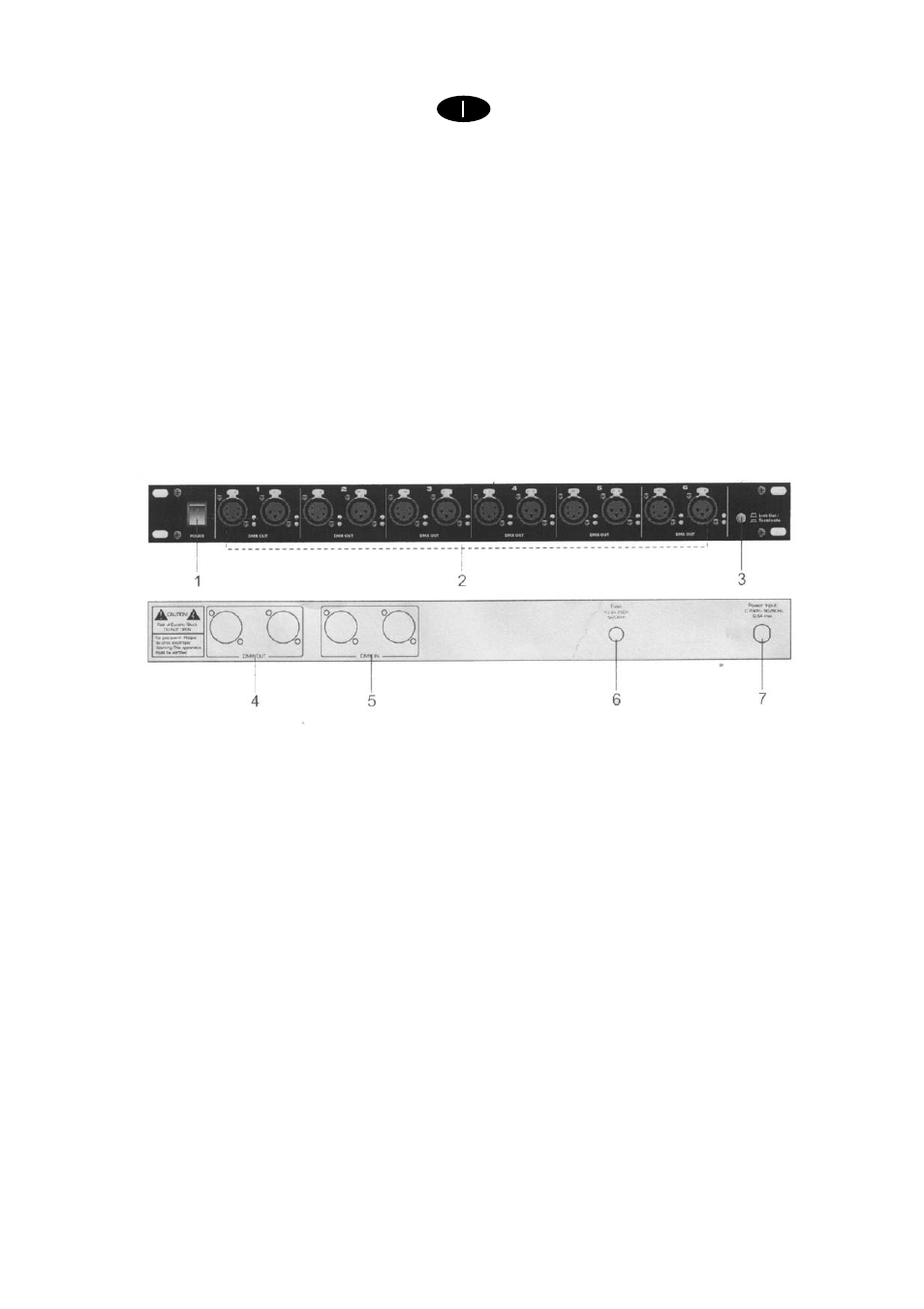 Descrizione, Caratteristiche tecniche, Controlli e funzioni | 1 – interruttore di alimentazione, 2 – uscite dmx, 3 – interruttore link out/terminate, 4 – uscita dmx, 5 – ingresso dmx, 6 – fusibile, 7 – presa di alimentazione | Proel PLSPDX User Manual | Page 2 / 4