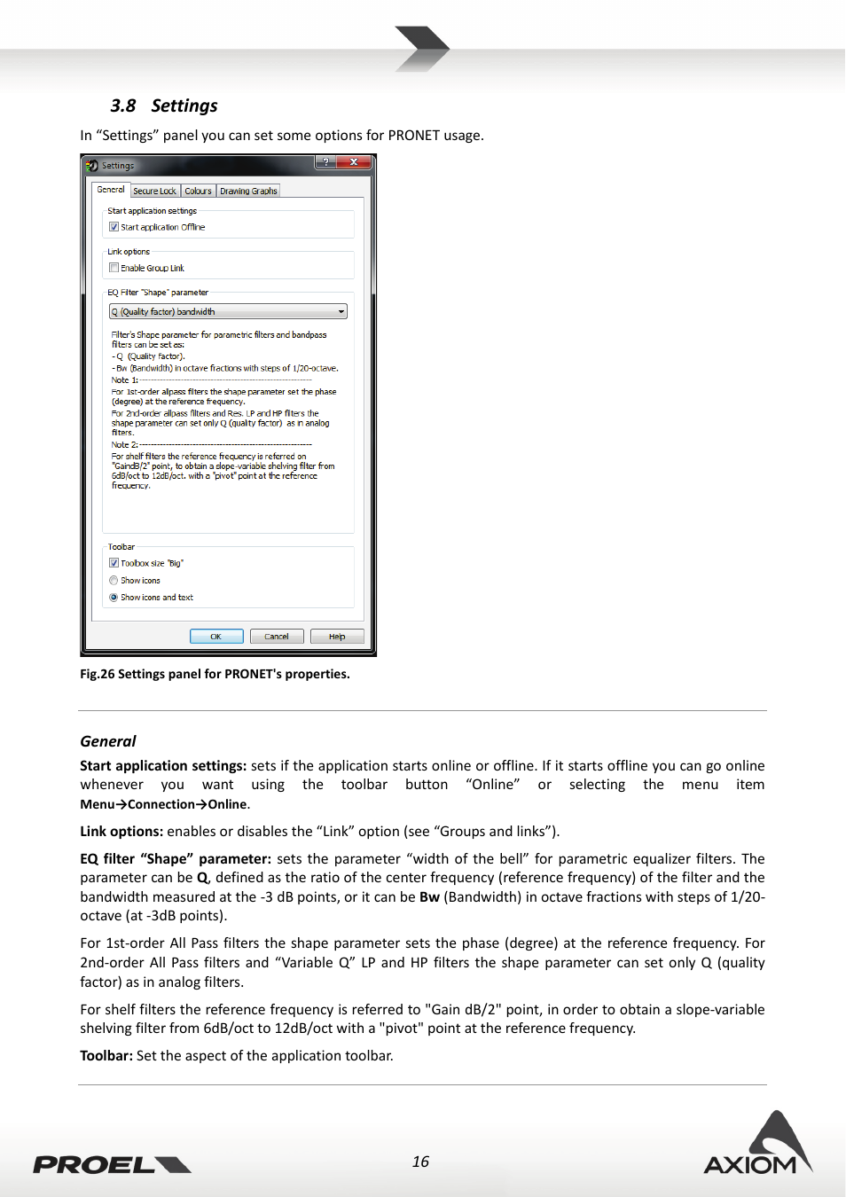 8 settings, General, Settings | Proel PRONET v.2.1 User Manual | Page 16 / 77