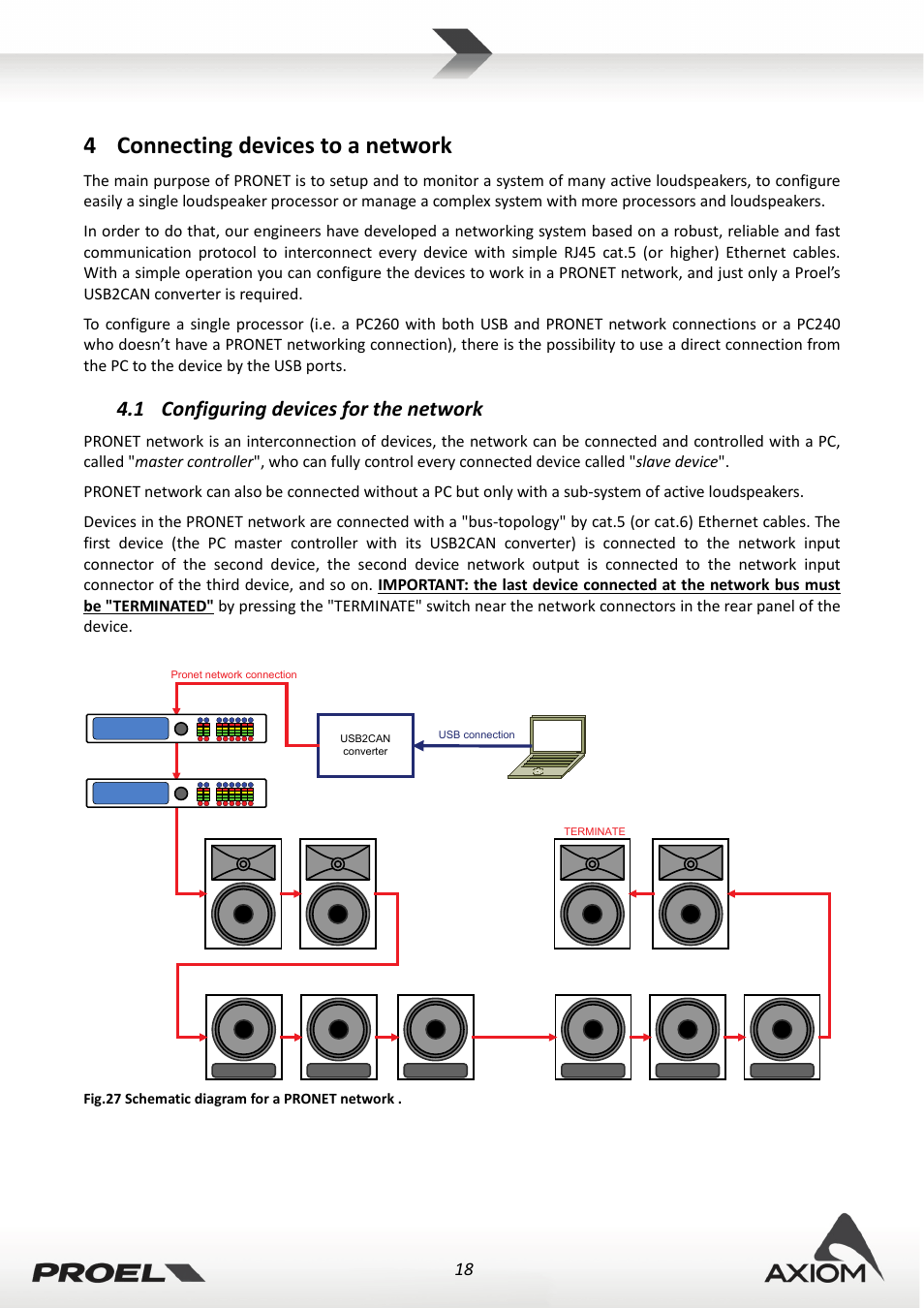 4 connecting devices to a network, 1 configuring devices for the network, Connecting devices to a network | Configuring devices for the network, 4connecting devices to a network | Proel PRONET v.2.1 User Manual | Page 18 / 77