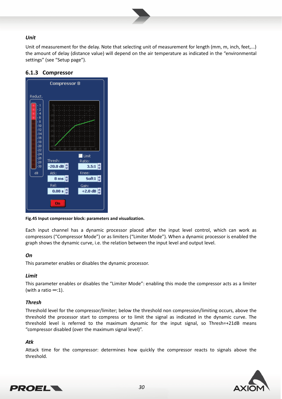 3 compressor, Limit, Thresh | Compressor | Proel PRONET v.2.1 User Manual | Page 30 / 77