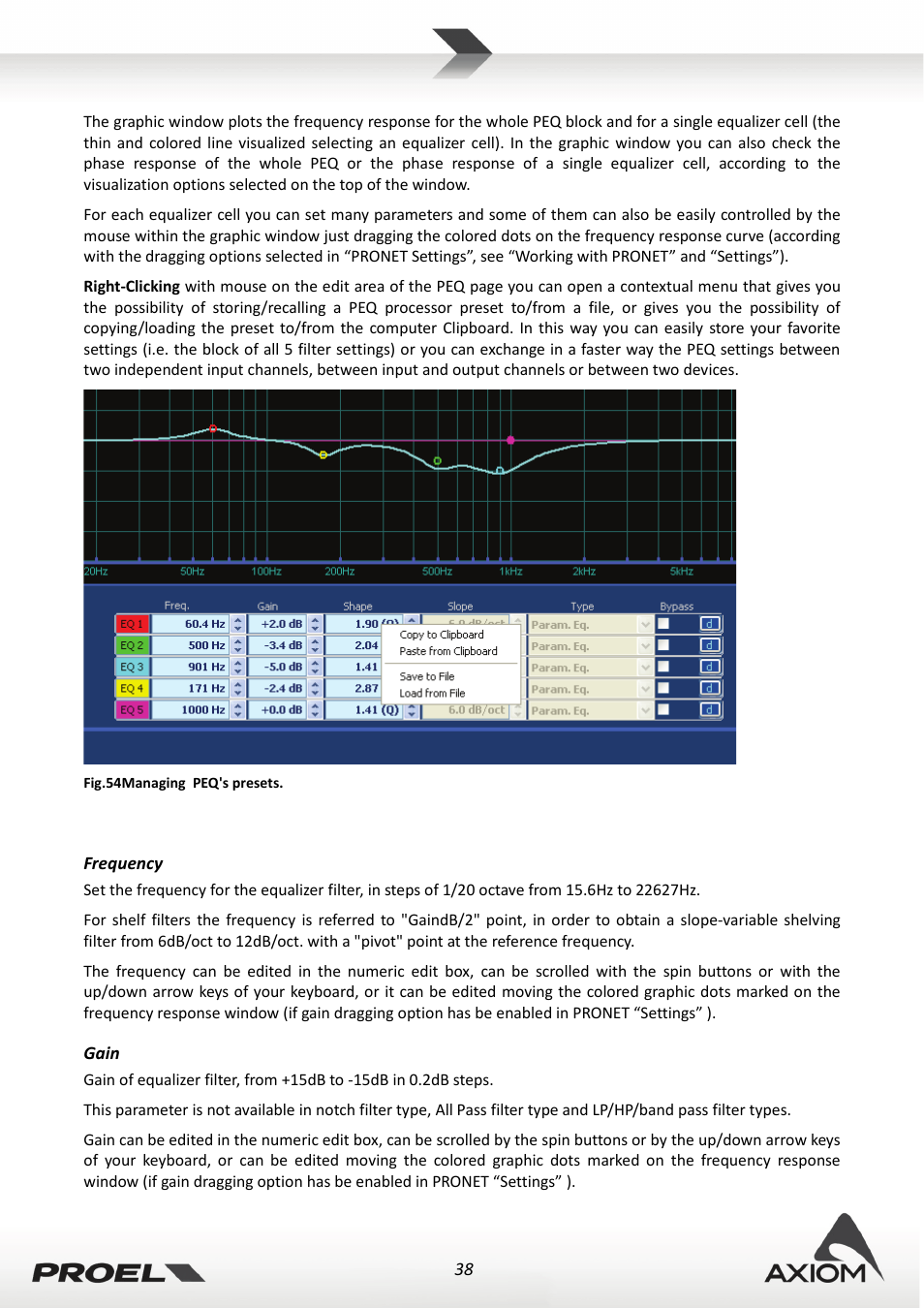 Frequency, Gain | Proel PRONET v.2.1 User Manual | Page 38 / 77