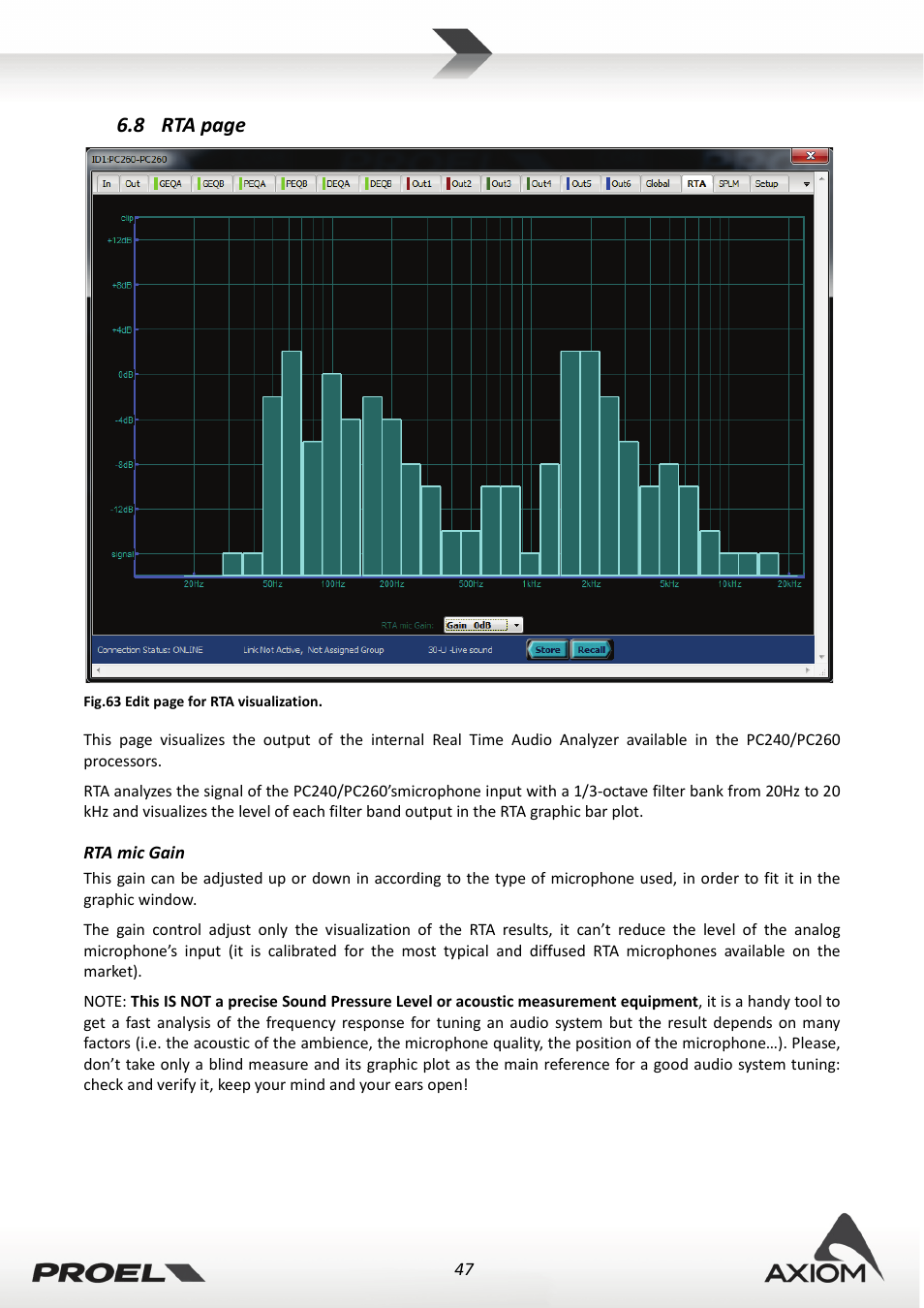 Rta mic gain | Proel PRONET v.2.1 User Manual | Page 47 / 77