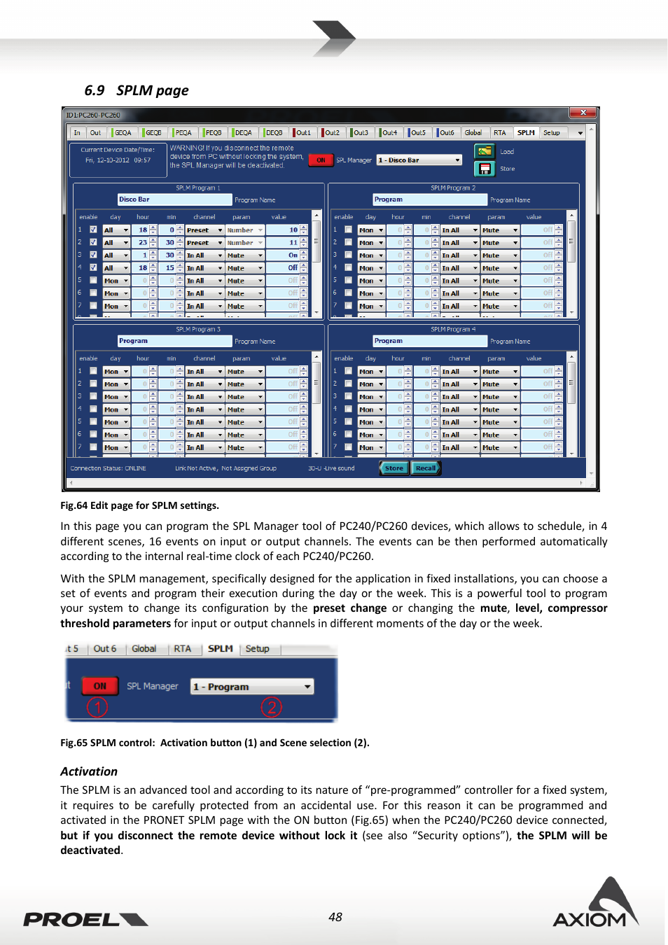 Activation | Proel PRONET v.2.1 User Manual | Page 48 / 77