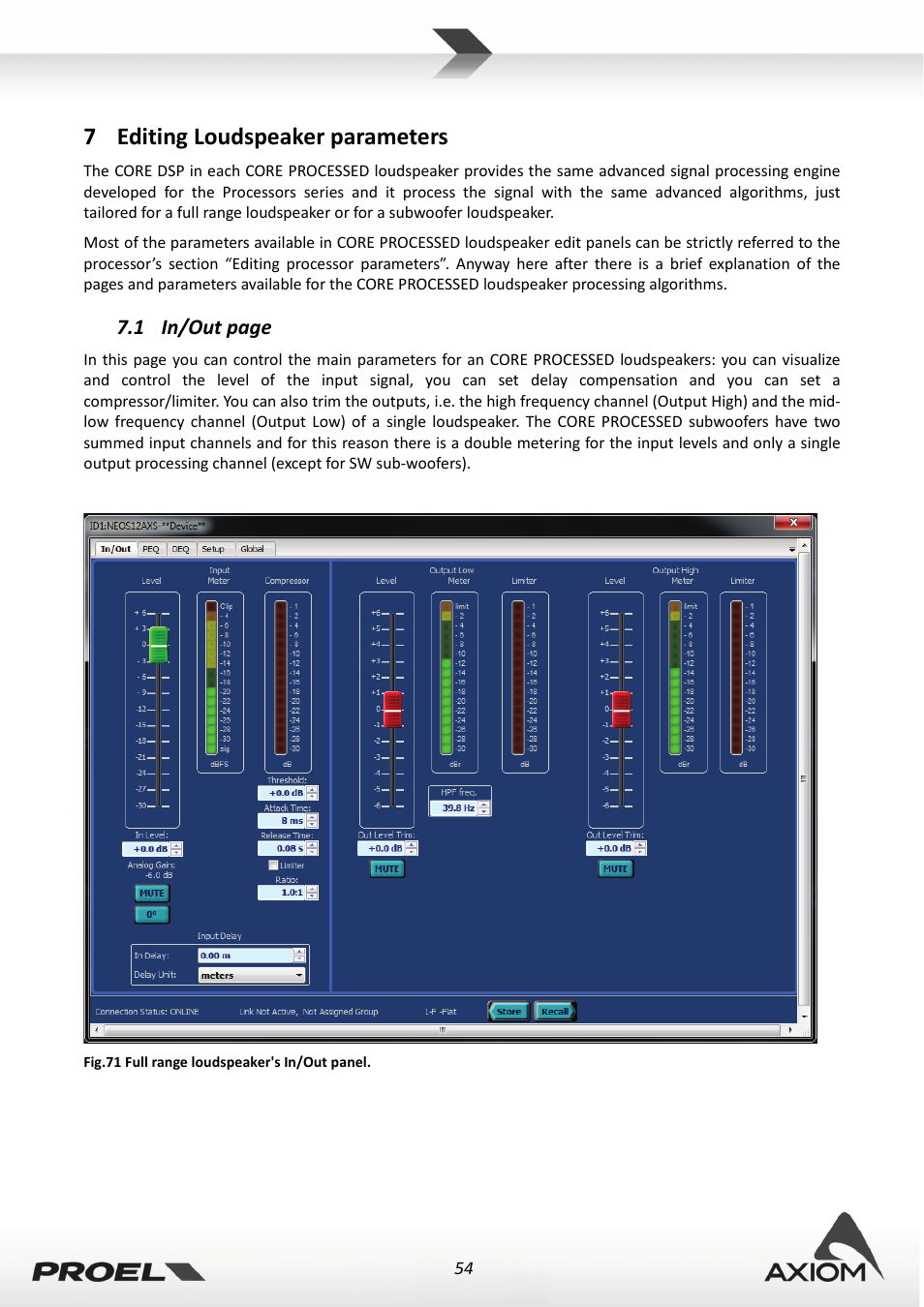 7 editing loudspeaker parameters, Editing loudspeaker parameters, 7editing loudspeaker parameters | Proel PRONET v.2.1 User Manual | Page 54 / 77