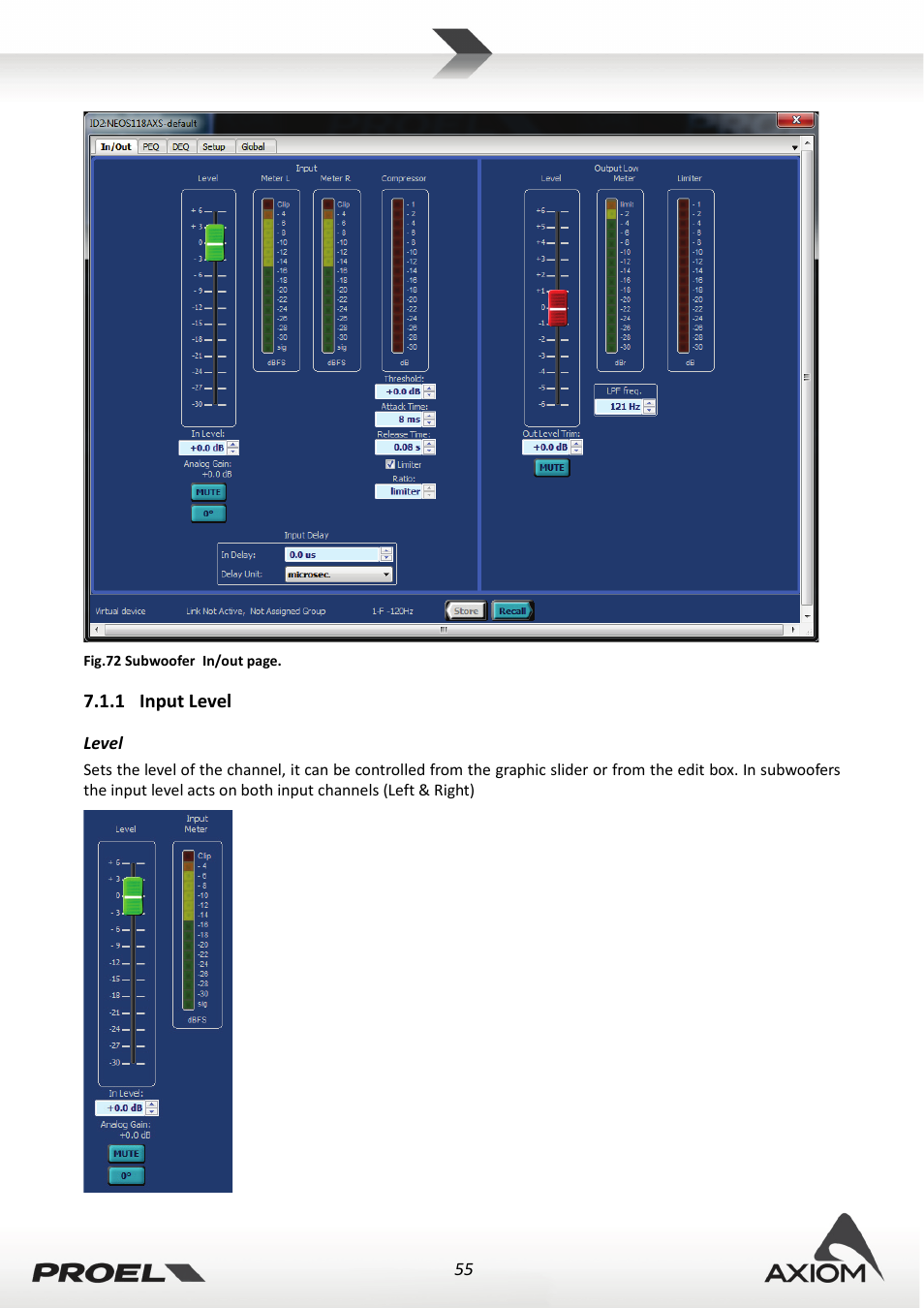 1 input level, Level, Input level | Proel PRONET v.2.1 User Manual | Page 55 / 77