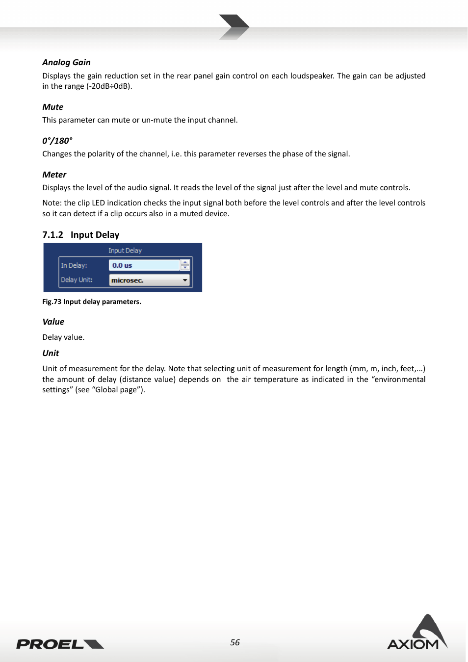 Analog gain, Mute, Meter | 2 input delay, Input delay | Proel PRONET v.2.1 User Manual | Page 56 / 77