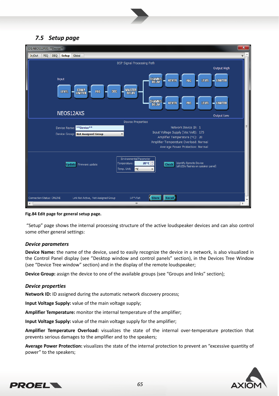 Device parameters, Device properties | Proel PRONET v.2.1 User Manual | Page 65 / 77