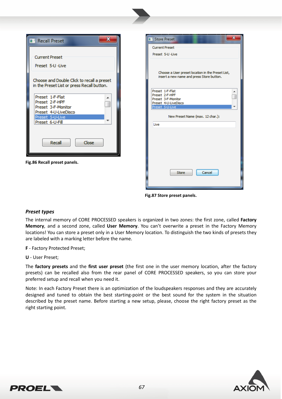 Preset types | Proel PRONET v.2.1 User Manual | Page 67 / 77