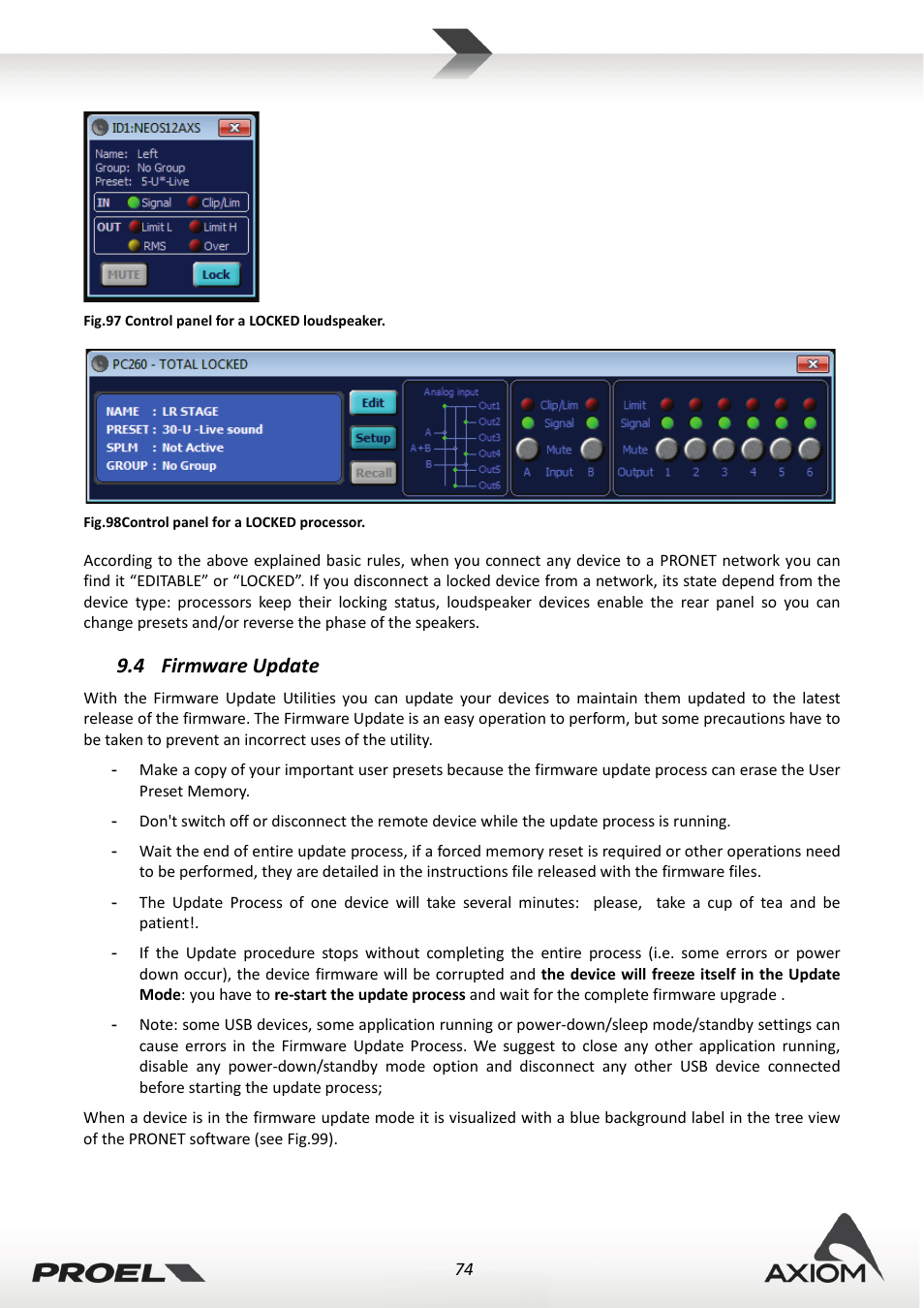 4 firmware update, Firmware update | Proel PRONET v.2.1 User Manual | Page 74 / 77