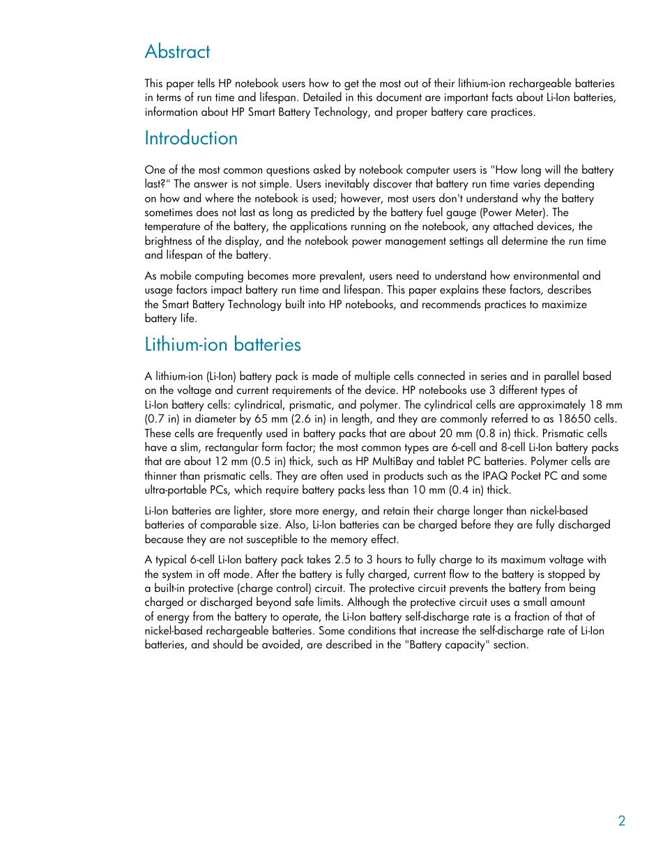 Abstract, Introduction, Lithium-ion batteries | Compaq Lithium-ion battery User Manual | Page 2 / 7