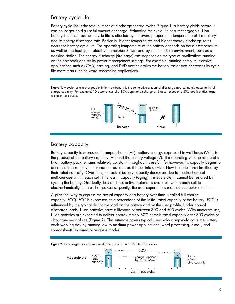 Battery cycle life, Battery capacity | Compaq Lithium-ion battery User Manual | Page 3 / 7