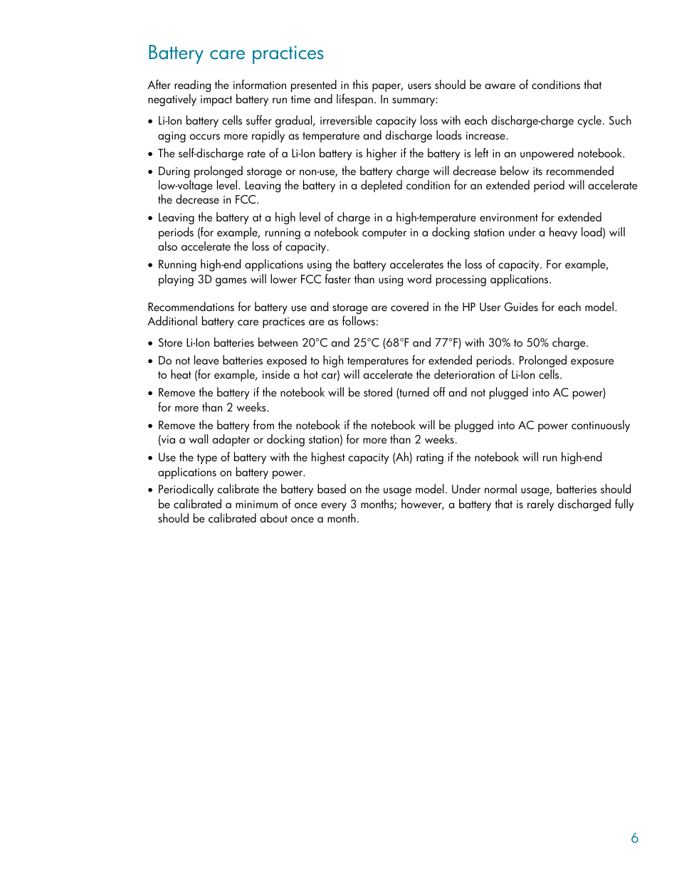 Battery care practices | Compaq Lithium-ion battery User Manual | Page 6 / 7