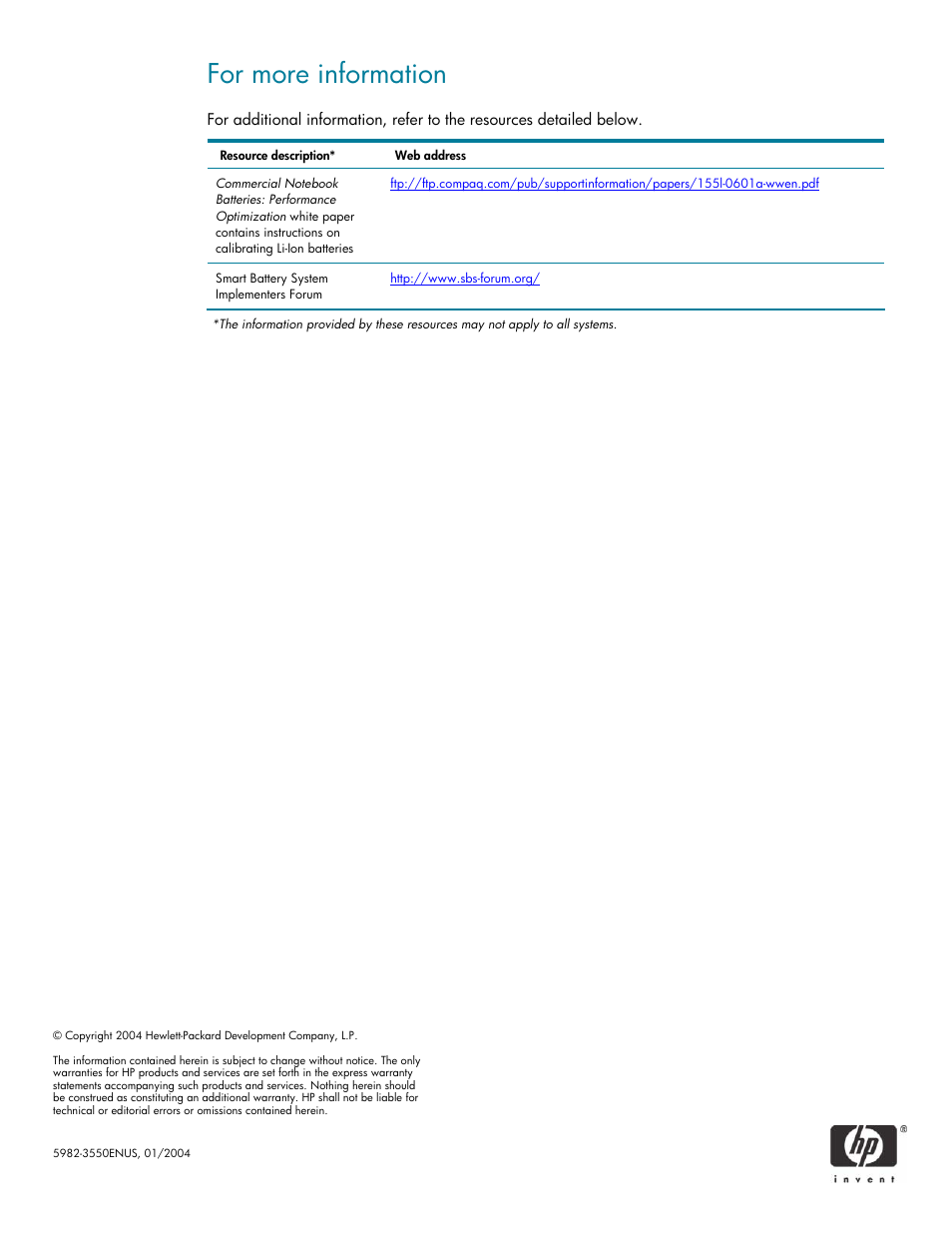 For more information | Compaq Lithium-ion battery User Manual | Page 7 / 7