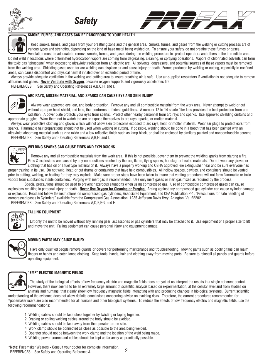 Safety, Safety and operating references | Profax PRO II TIG 220V User Manual | Page 4 / 20