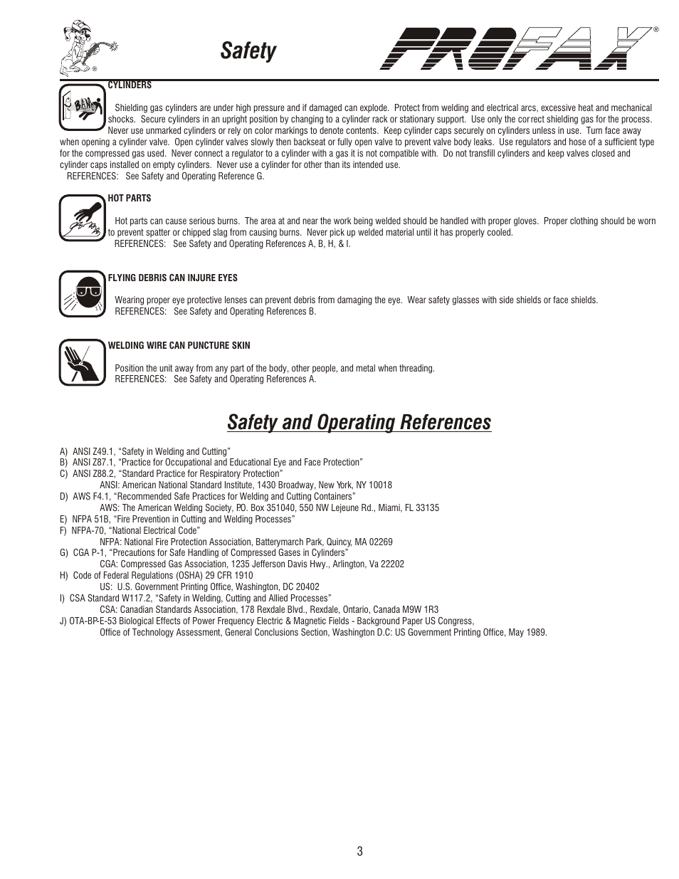 Safety, Safety and operating references | Profax PRO II TIG 220V User Manual | Page 5 / 20