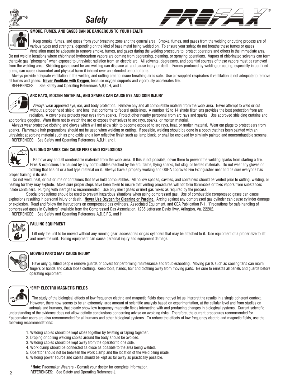 Safety, Safety and operating references | Profax PRO II x User Manual | Page 4 / 20