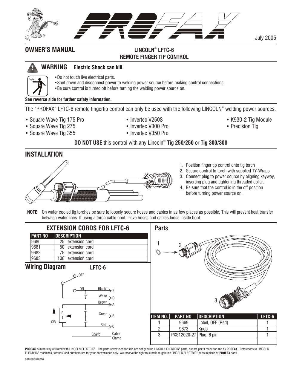 Profax LFTC-6 User Manual | 2 pages
