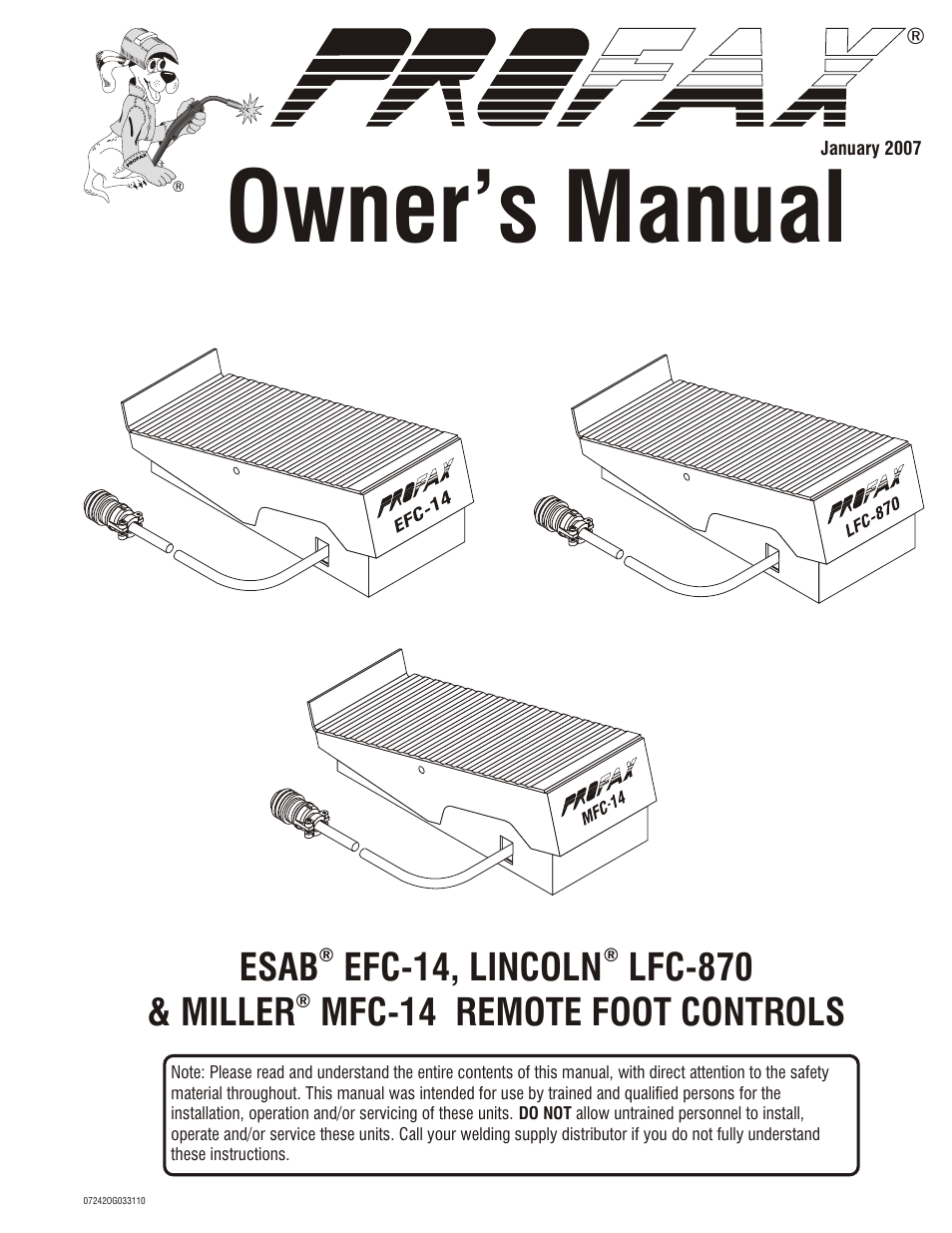 Profax EFC-14 User Manual | 4 pages