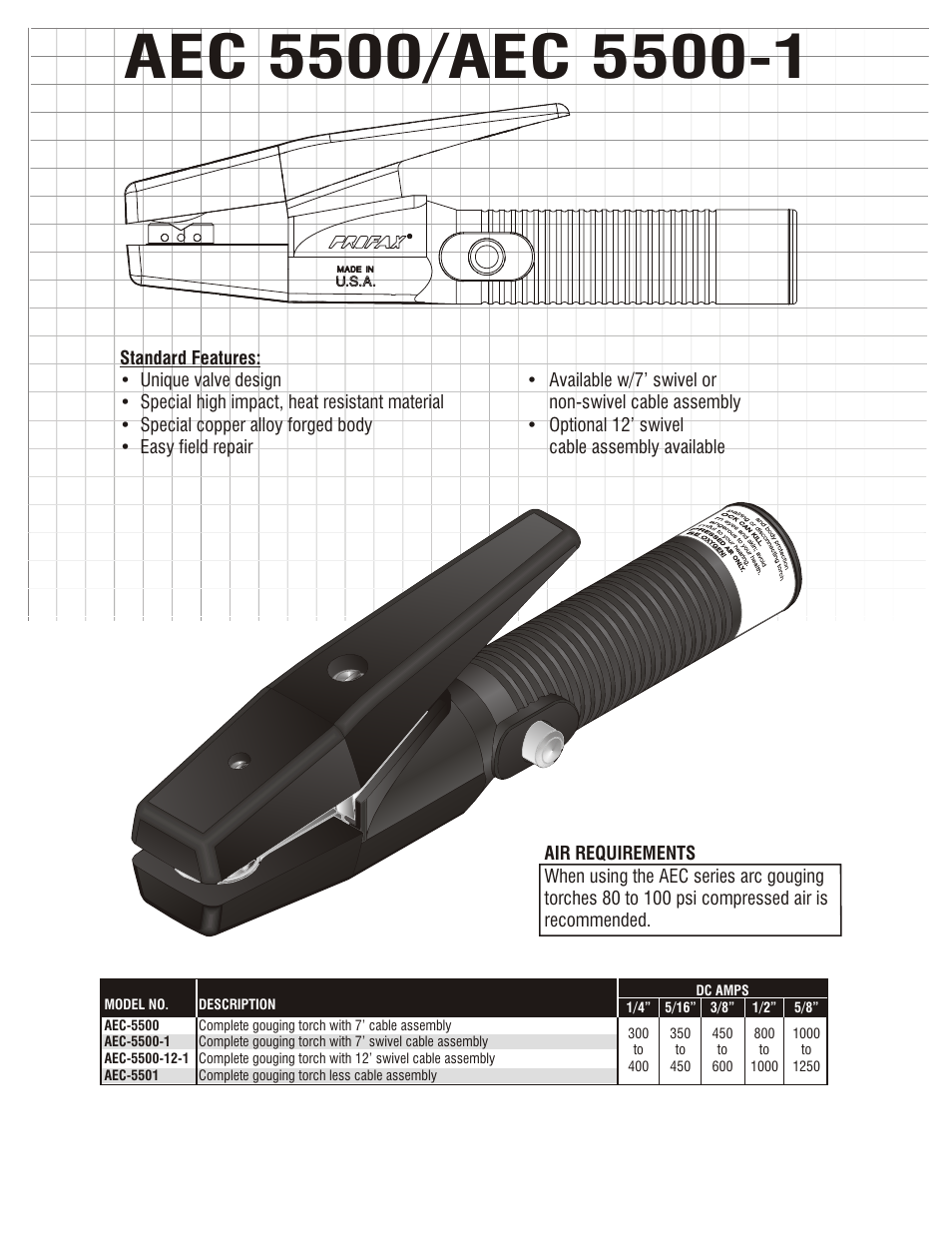 Arc gouging torch components | Profax AEC 5500 User Manual | Page 2 / 4