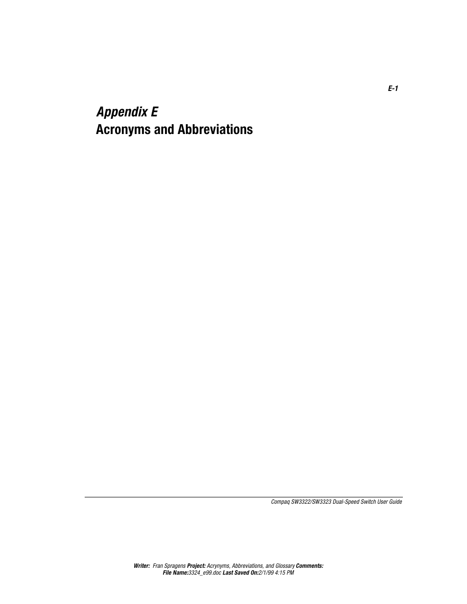 Appendix e, Acronyms and abbreviations, Ttirhm\) %gvsr]qwerh%ffvizmexmsrw | Compaq SW3322 User Manual | Page 109 / 119