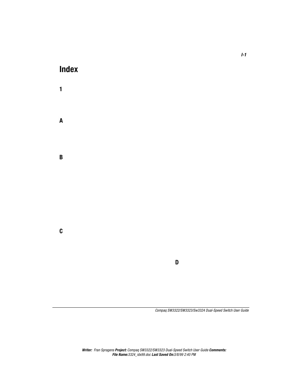 Index | Compaq SW3322 User Manual | Page 114 / 119